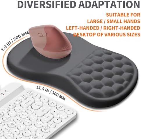 Ergonomic Joint Wrist Support Mouse Pad with Memory Foam Cushion Massage Bump, Carpal Tunnel Pain Relief Mousepad Slope Design for Wrist Rest, 11.8x7.9 in, DimGray
