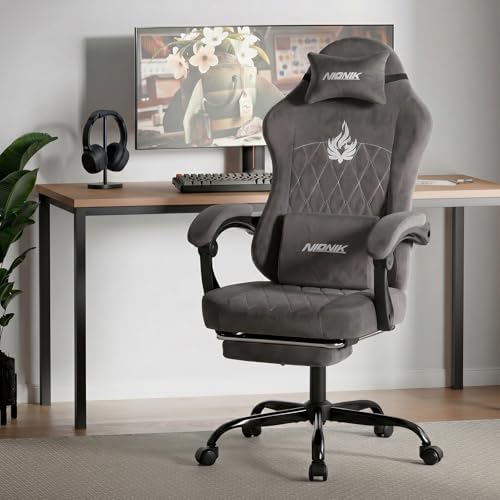 Ergonomic Gaming Chair Video Gamer Chairs Gaming Computer Chairs Gamer Chairs for Adults Massage Lumbar Support Swivel Height Adjustable Headrest Backrest Grey