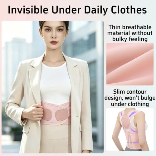 Posture Corrector for Women and Men Back Brace Upper Back Support Adjustable Breathable Shoulder Straightener (Pink, Large)