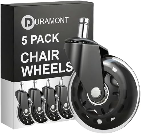 Office Chair Wheels - Set of 5 Rollerblade-Style Caster Wheels, Smooth & Quiet Rolling, Protects Hardwood Floors & Carpets, Universal Fit, Durable and Long-Lasting - Clear