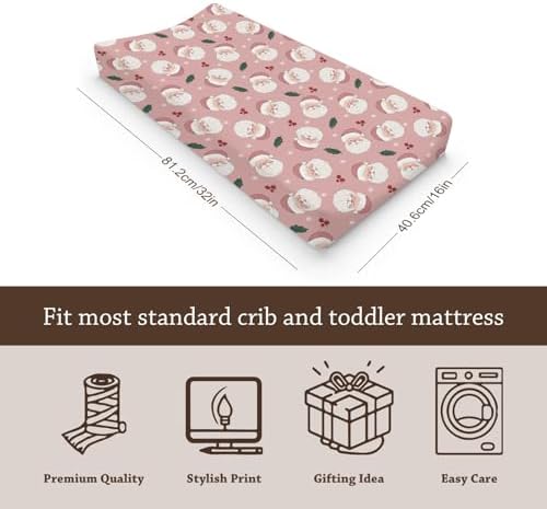 Christmas Theme Winter Holiday Snowflakes Leaves Pattern Baby Changing Pad Cover, Unisex Christmas Nursery Diaper Changing Table Pad Mat Sheet for Boys Girls-16x32