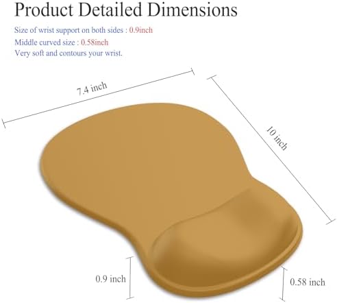 Gel Mouse Pad with Wrist Rest, Ergonomic Concave Wrist Support Mousepad with Non-Slip PU Base & Smooth Surface Comfortable Desk Accessories Mat for Office, Home Gaming and Study (08 Golden Brown)