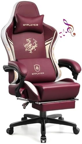 GTPLAYER Gaming Chair with Bluetooth Speakers and Footrest, Dragon Series Video Game Chair, Heavy Duty, Ergonomic, Esports Computer Office Chair, (RED)