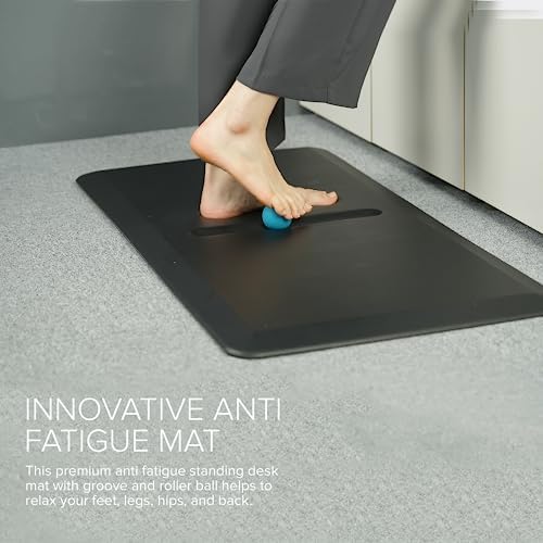 POUT F1 Anti-Fatigue Standing Desk Mat with Rolling Massage Ball - for Office, Kitchen, Garage and Laundry - 20" x 39" Size 3/4" Thick - Durable Stain Resistant - Non-Slip Bottom -