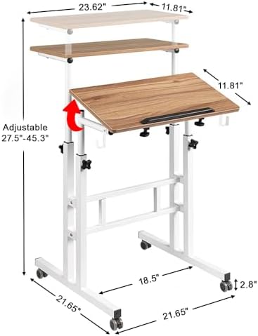 SIDUCAL Small Standing Desk, Portable Stand Up Desk, Height Adjustable Mobile Standing Table Converter with Wheels Computer Workstations, Rolling Laptop Cart for Stand or Sit, Vintage Oak
