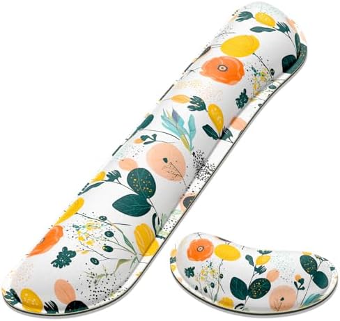 Dapesuom Enlarge Keyboard Wrist Rest, Memory Foam Wrist Cushion for Desk Mats Support, Typing Pain Relief Keyboard Mouse Pad Rests Set with Non-Slip Base for Gaming Laptop Computer, Flowers & Herbs
