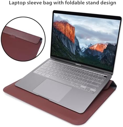 PU Leather Laptop Sleeve Case with Stand for 2026 MacBook Neo 13 A3404, 2026-2022 Air13.6'' M5 A3449 M4 A3240 M3 A3113 M2 A2681, 2018-2021 Air 13'', Laptop Bag for 2016-2022 Mac Pro13, Brown