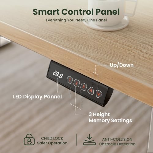 CubiCubi 48x30 Large Electric Standing Desk, 30" Deep Desktop, Maple