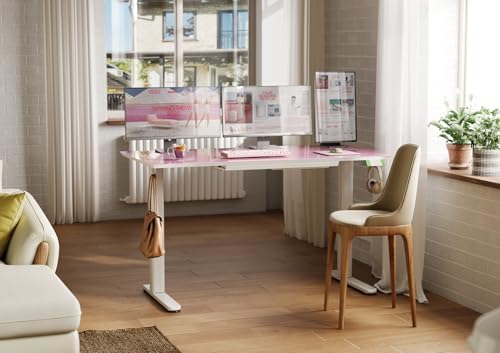 INNOVAR Glass Standing Desk with Drawers 55×24 Inch Morandi Powder