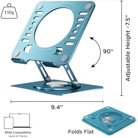 Uncaged Ergonomics Laptop Stand for Desk Riser/360° Swivel (Ocean Blue)