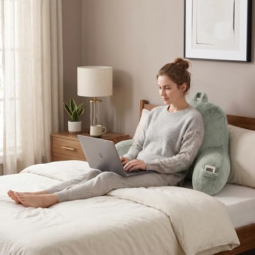 Large Plush Backrest Pillow for Sitting in Bed,Faux Fur,Green