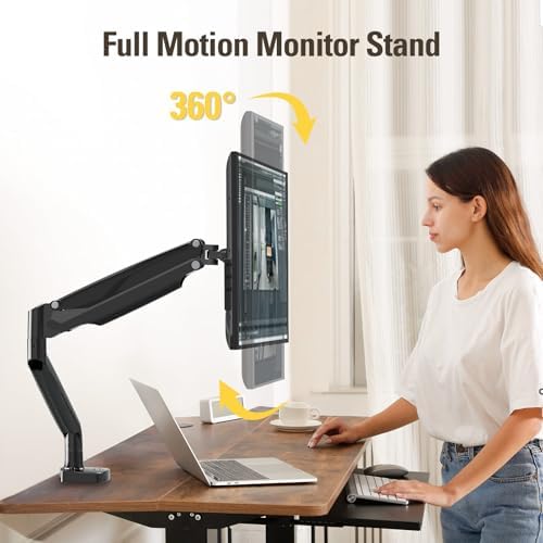 Single Monitor Mount Holds Screen up to 32", Height Adjustable Monitor Arm, Full Motion Computer Monitors Stand with Clamp/Grommet Base, VESA Mounts Fit 4.4-17.6lbs Computer, Black