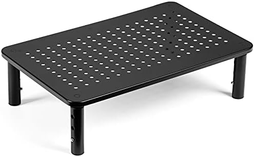 LOTEYIKE Monitor Riser Desktop Stand, Flat Screen TV Monitor Stand Riser, Sturdy Metal Laptop Computer Monitor Stand Shelf for Printer, iMac, 3 Height Adjustable PC Stand with Mesh Platform