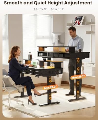 OffiGo 48 Inch Electric Standing Desk with 3 Wood Drawers