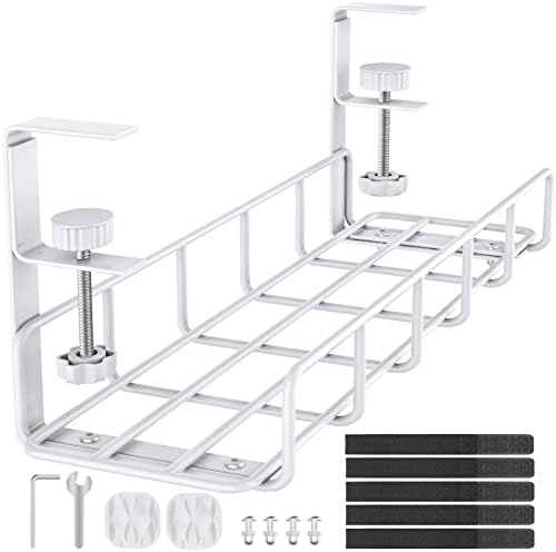 Under Desk Cable Management Tray No Drill Steel Tray White
