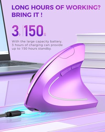 Lekvey Ergonomic Mouse, Rechargeable Vertical Wireless Mouse, Purple