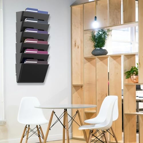 MINDEPOT 5 Pockets Acrylic Wall File Organizer, Wall File Holder Black