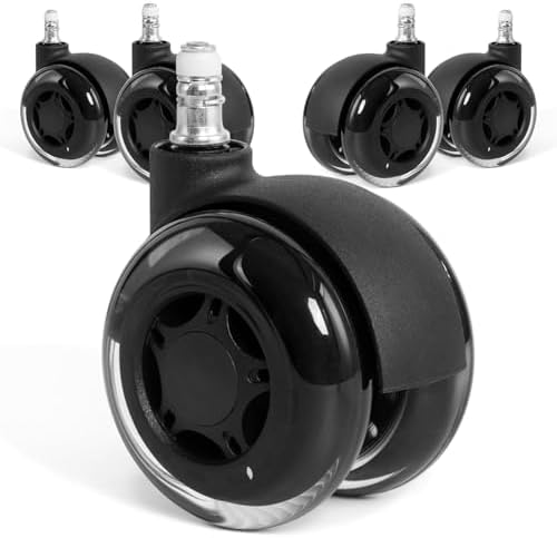 Office Chair Wheels, 3 Inch Double Rollerblade Office Chair Wheel Replacement-Smooth & Quiet Rolling Chair Wheels for Hardwood Floors & Carpet for Heavy Duty Gaming Chair Set of 5 Black