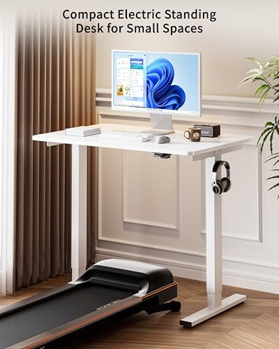 BIZUM 35.4" Small Electric Standing Desk Height Adjustable, Whole Piece Stand Up Computer Desk Work Study Writing Gaming Desks for Home Office White