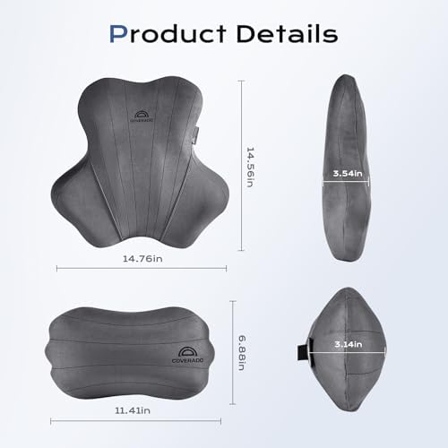 Coverado Car Lumbar Support Pillow and Car Neck Pillow Kit, Ergonomic Design Car Headrest Pillow for Driving, Relax Back Head Muscles Relieve Driving Fatigue, Breathable & Removable Cover