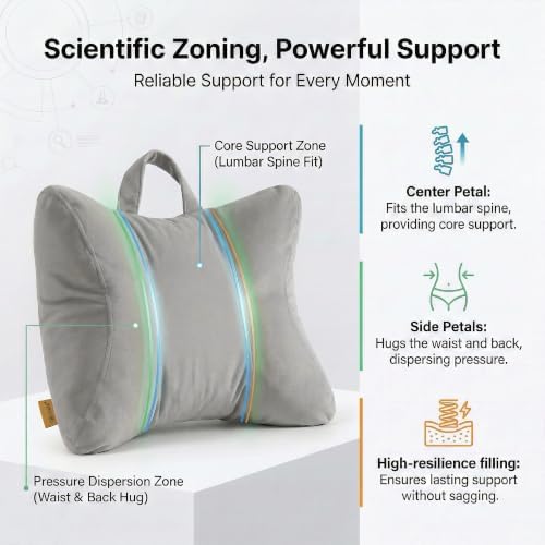 Lumbar Support Pillow for Office Chair and Car Seat, Zinc Gray