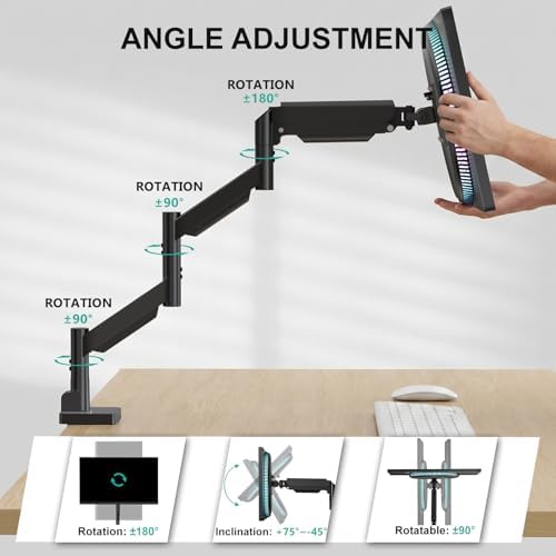 WALI Extra Long Single Monitor Arm for 17-38 inch Screens, up to 26.4 lbs