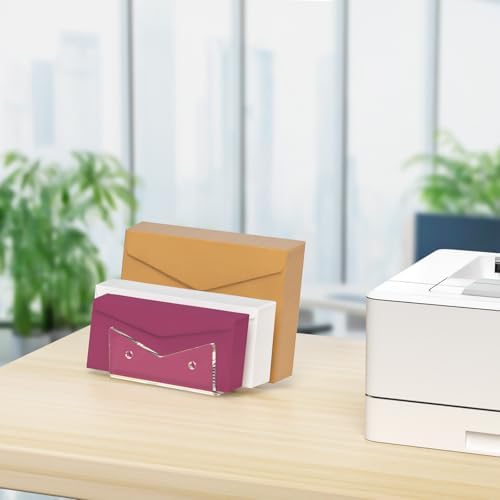 Mail Organizer Envelope Holder - 3 Compartments Clear Acrylic Mail Holder Countertop Vertical Desk Organizer Small File Bill Document Notebook Letter Sorter for Home School Office Supplies