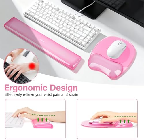 MOSISO Cooling Gel Wrist Rest Support for Mouse Pad&Keyboard Set, Pink