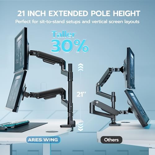 Dual Extra Tall Monitor Arm Desk Mount for 17-49 Inch Monitors, Black