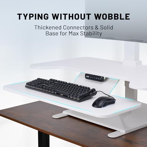 Electric Standing Desk Converter 36" Wide, Height Adjustable Desk Riser, Computer Workstation, Sit-Stand Convertor for Home, Office, School (White, 1 Arm Included)
