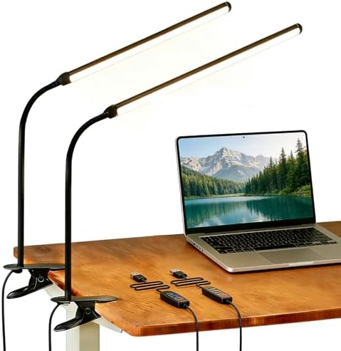 2 Pack LED Clip On Reading Light,Desk Lamp with Clamp,Clip On Table Light Bar,Curved Monitor Light Bar for Home Office,Bedside Bedroom Lamp,Dormitory Study Light,Workbench Task Lighting