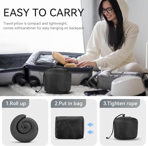 SZXYX Travel Pillows - 100% Pure Memory Foam Neck Pillow for Airplanes, Comfortable Breathable Cover, 360° Support Stowable Pillows for Sleeping, Car, Airport Travel Essentials, Pigeon Grey