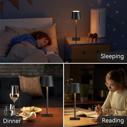 Yogaret Black Cordless Table Lamps, 6000mAh Rechargeable Battery LED Lights