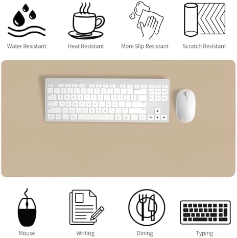 Bloss Beige Desk Mat 23.6" x 13.8", Desk Matt for Desktop, Large Leather Mouse Pad Waterproof, Computer Mat for Office Work/Home/Decor/Protector