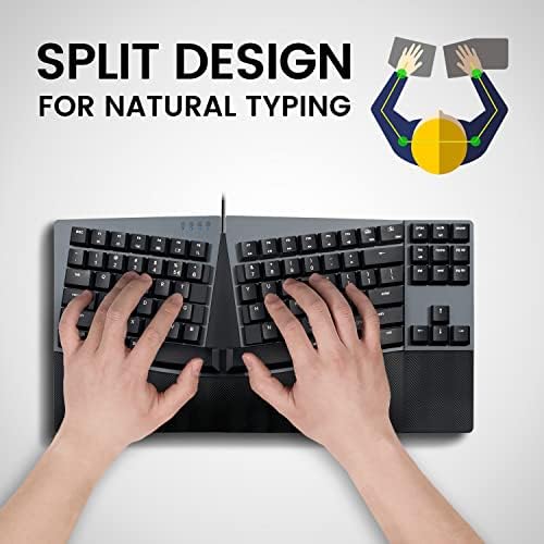 Perixx PERIBOARD-335RD Wired Ergonomic Mechanical Compact Keyboard - Low-Profile Red Linear Switches - Programmable Feature with Macro Keys - Compatible with Windows and Mac OS X - US English