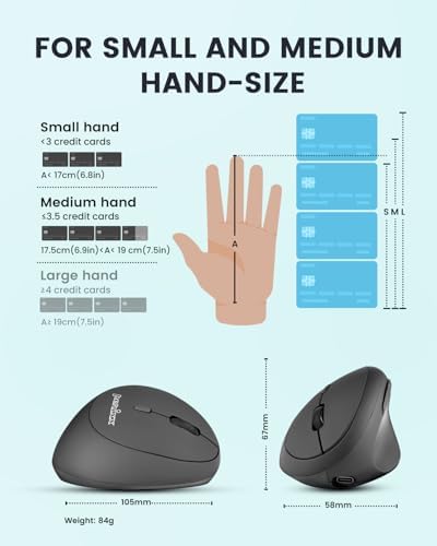 Perixx PERIMICE-719RX Wireless 2.4G Rechargeable Ergonomic Mouse - Duo Wired and Cordless Charging Feature - Wireless Charger Included - Black