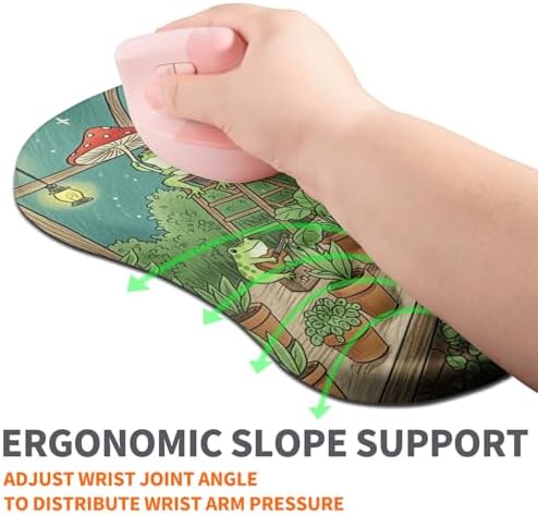 Ergonomic Joint Wrist Support Mouse Pad with Memory Foam Cushion Massage Bump, Carpal Tunnel Pain Relief Mousepad Slope Design for Wrist Rest, 11.8x7.9 in, Cute Frog