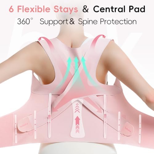 babaka Posture Corrector for Women, Invisible Lightweight Adjustable Back Brace for Upper and Lower Back Pain Relief, Hunchback, Hump, Scoliosis, Thoracic, Spine Corrector Under Clothes (Pink, Medium, Waist: 29''-35'')