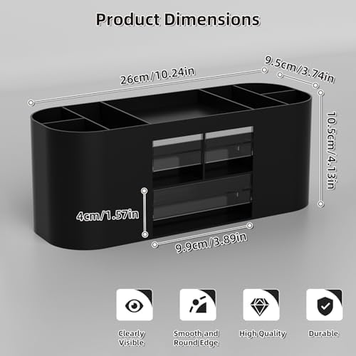 Marbrasse Desk Organizer Pen Holder with 3 Drawers, Multi-Functional Pencil Holder,Desk Organizers and Accessories with 7 Compartments for Home, School, Classroom (Black)