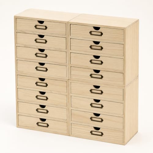 Apothecary Stackable Modular Storage Drawers, Wooden Desktop Organizer for Organization and Decluttering, Multi-Drawer Cabinet for Office Supplies, Crafts, Makeup, Kitchen Counter and Small Spaces