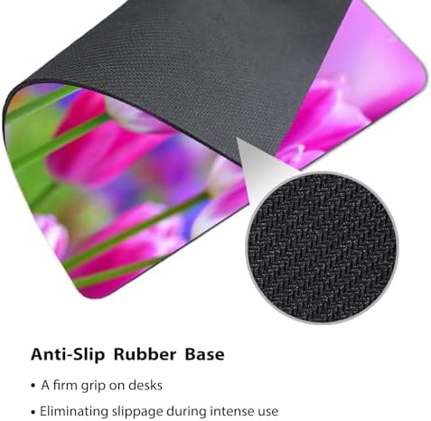 9.5x7.9 Inch Office/Gaming Mouse Pad, Blossoming Pink Tulips Flowers in a Vibrant Garden Floral Art Cute Anti-Slip Mat for Desk