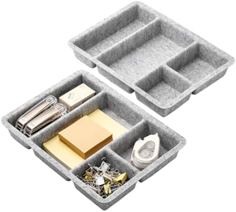Vtopmart 2Pack-4Compartment Felt Desk Drawer Organize Storage Bins, Grey