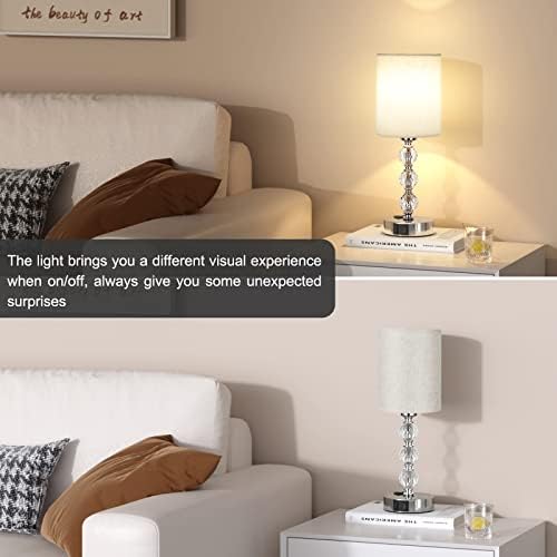 White Touch Bedside Lamps for Bedrooms - Crystal Table Lamp with USB C+A Charging Port and AC Outlet Nightstand, 3 Way Dimmable Silver Small End Side Table Lamp for Living/Guest/Dinning Room/Kitchen