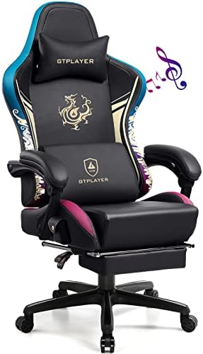 GTPLAYER Gaming Chair with Bluetooth Speakers and Footrest, Dragon Series Video Game Chair, Heavy Duty Ergonomic Chair, Esports Gaming Chair, Computer Office Desk Chair(DEEP Black)