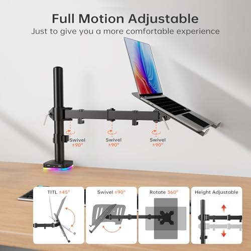 Afaloona RGB Convertible Laptop and Monitor Mount with USB Hub, Adjustable