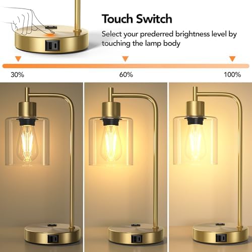 QiMH Set of 2 Industrial Table Lamps, Glass Desk Lamp for Living Room