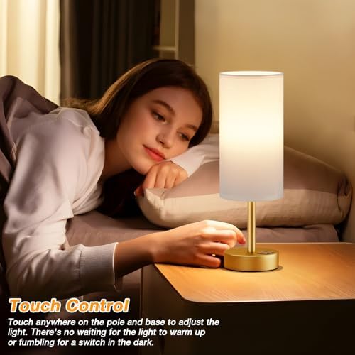 Dicoool Bedside Table Lamp for Bedroom - 3-Way Dimmable Touch Lamp, USB A+C
