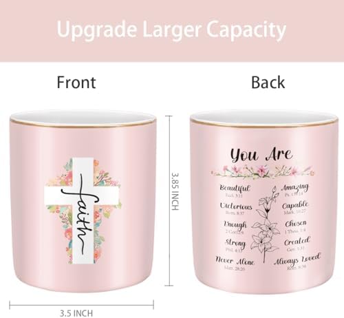 Ceramic Pen Holder for Desk Cute, Pencil Holder Cup, Makeup Brush Holder Pink, Multi-Functional Organizer for Office, Religious Style