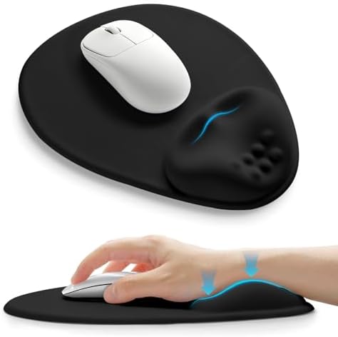 Palm-Rest and Wrist-Hugging Mouse Pad Wrist Rest, Ergonomic Wrist Support with Curve Fitting Cushioned Memory Foam for Carpal Tunnel Pain Relief, 9.9 x 8.3 Inch, Dark Night Black