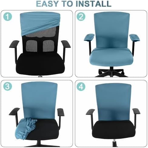 Tallew 4 Pcs Office Chair Covers Set Computer Universal Protective Stretchable Chair Seat Covers Desk Armrest Cover Slipcovers Pads Office Cushion Backrest for Rotating(Regular,Grayish Blue)